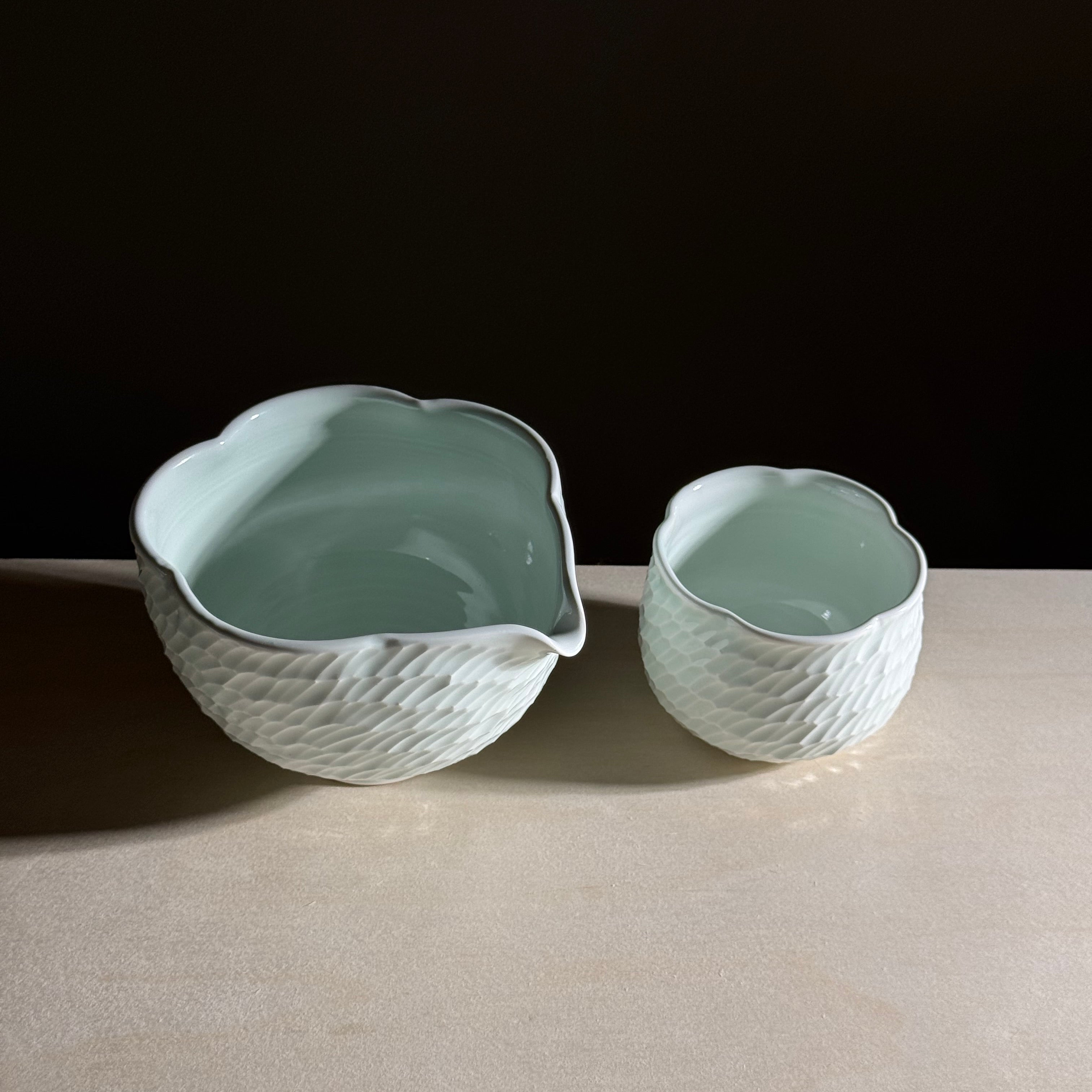 Bloom Matcha Bowl and 200 ml Cup (Matcha Set) - Celadon Bloom