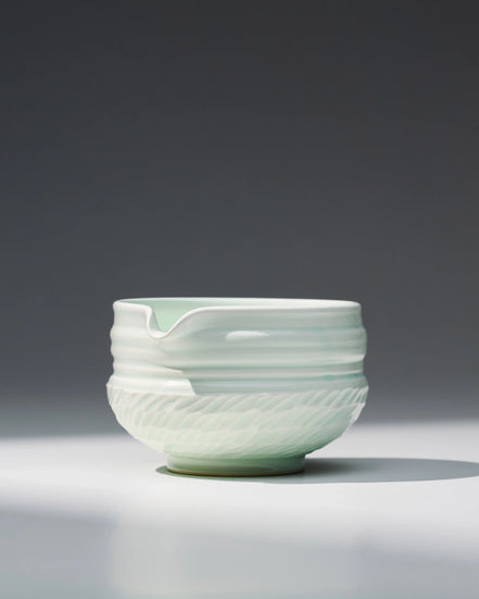 Half Glaze Shadow Matcha Bowl (400ml) - Celadon