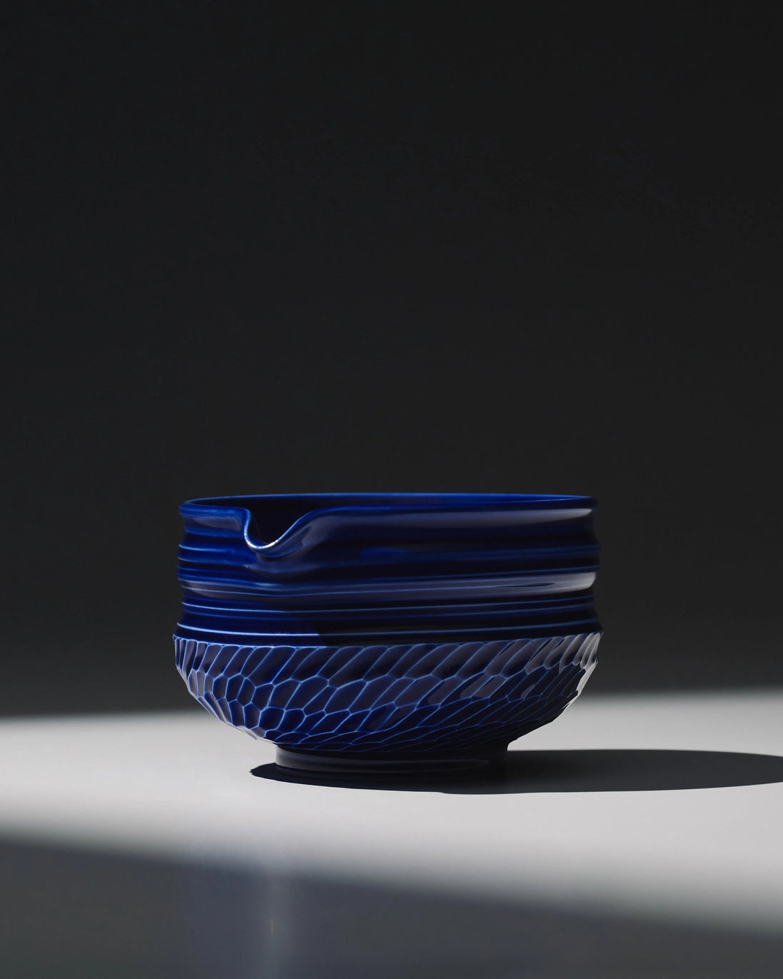 Half Glaze Shadow Matcha Bowl (400ml) - Deep Blue